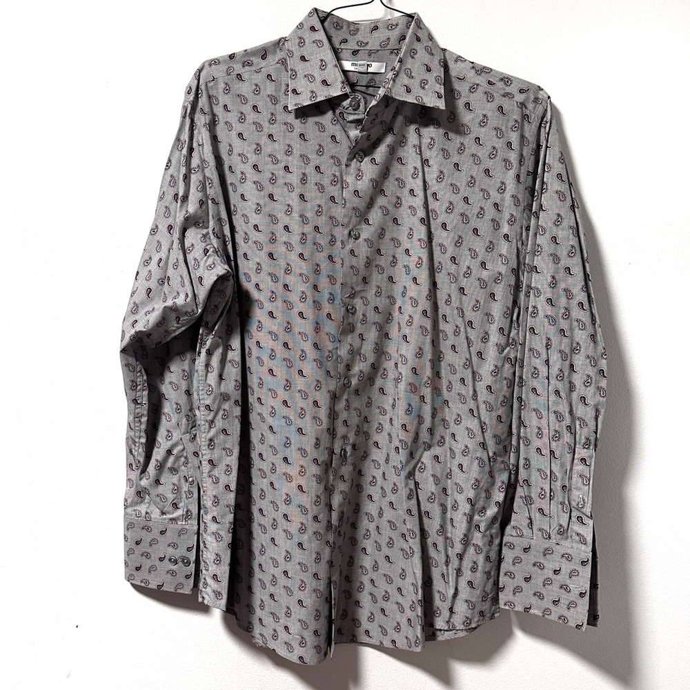 Murano Collezione Gray Paisley Long Sleeve Button Up Shirt Men’s Size Large Work